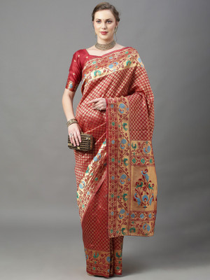 Divastri Woven Paithani Silk Blend Saree(Maroon)