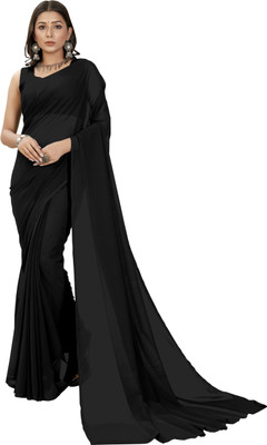 Moda Rapido Solid/Plain Bollywood Georgette Saree(Black)