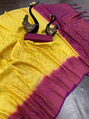 WOKWCIS Self Design Maheshwari Pure Silk Saree(Yellow)