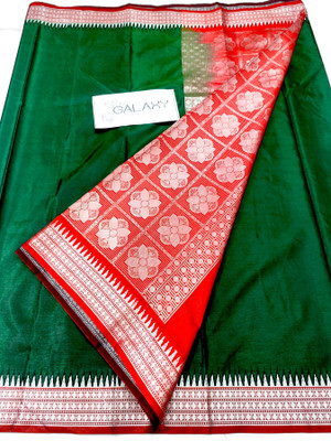 HouseOfCommon Woven Sambalpuri Satin Saree(Dark Green)