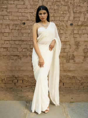 Uttaraa Solid/Plain Daily Wear Georgette Saree(White)