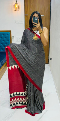 SFCS Striped Kalamkari Jacquard Saree(Black)