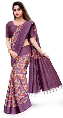 Dharmata Enterprise Digital Print Banarasi Art Silk Saree(Purple)