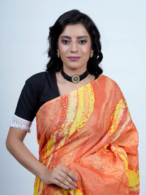 BUTA BUTI Printed Daily Wear Pure Cotton Saree(Orange)