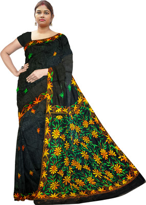 SHRISTI CLOTHINGS Embroidered, Woven Kantha Chanderi Saree(Multicolor)