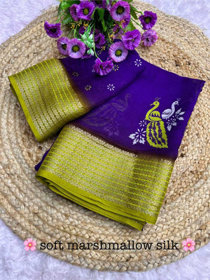 Chandan Fabrics Printed Bollywood Chanderi Saree(Purple)