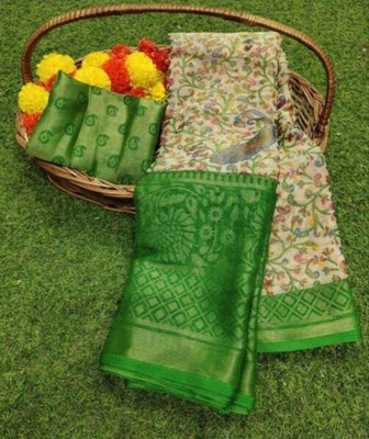 Sitanjali Printed Bollywood Brasso Saree(Green)