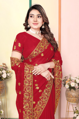 KHRITI FAB Georgette Embroidered Blouse Material