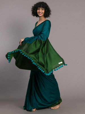 SAYAN CREATION Solid/Plain, Self Design Daily Wear Handloom Pure Cotton Saree(Blue, Green)