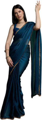 Sitanjali Lifestyle Solid/Plain Bollywood Chiffon Saree(Dark Blue)