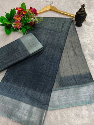 HouseOfCommon Woven Kanjivaram Pure Cotton, Cotton Silk Saree(Black, Grey)