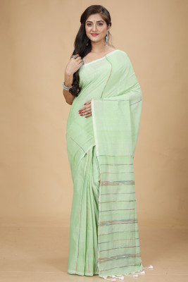 Tant Story Woven Handloom Cotton Blend Saree(Light Green)