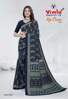 Vimla Printed Daily Wear Crepe Saree(Dark Blue)