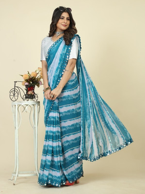 gurukrupa creation Digital Print Leheria Georgette Saree(Light Blue)