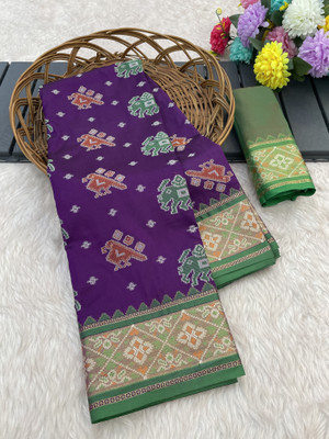 Pionex Woven Patola Pure Silk Saree(Purple)