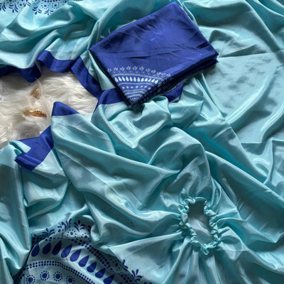 BAJRANG CREATION Self Design Saree with Attached Blouse Satin, Cotton Silk Saree(Blue)