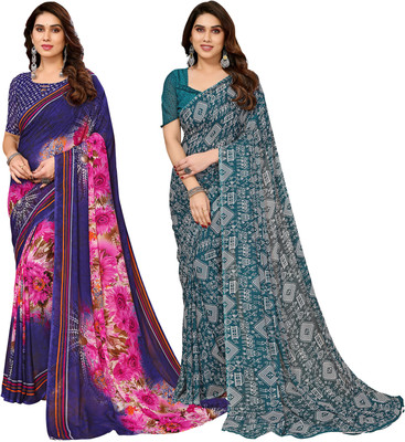 Anand Sarees Printed Bollywood Georgette Saree(Pack of 2, Multicolor)