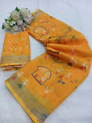 Gajal Self Design Kanjivaram Linen, Cotton Linen Saree(Yellow)