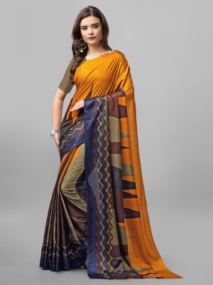 LOROFY Floral Print, Graphic Print Daily Wear Art Silk Saree(Mustard)