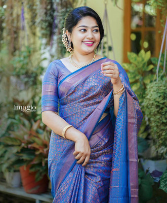 AVANTIKA FASHION Woven Kanjivaram Pure Silk, Art Silk Saree(Blue)