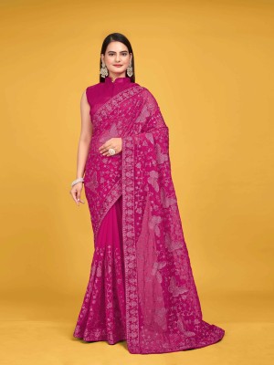 MANOHARI Embroidered Bollywood Georgette Saree(Pink)