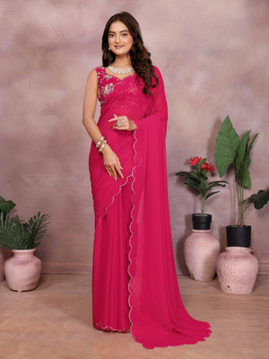 Tasrika Solid/Plain Daily Wear Georgette Saree(Pink)
