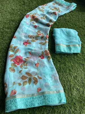 bhavika silk mills Printed Daily Wear Georgette Saree(Blue)