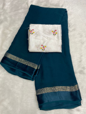 Triveni Fab Solid/Plain Bollywood Viscose Rayon Saree(Pack of 2, Blue)