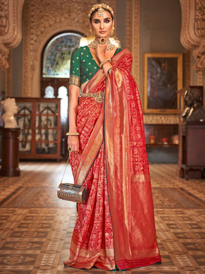 ANOUK Woven Banarasi Silk Blend Saree(Red)