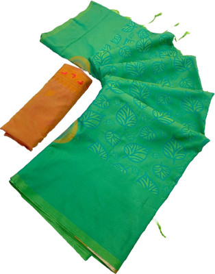 MOON VOGUE Self Design Banarasi Silk Blend Saree(Green)