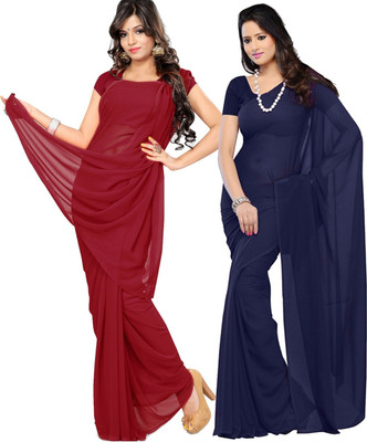 FANCYNINE Self Design Bollywood Georgette Saree(Pack of 2, Maroon, Blue)