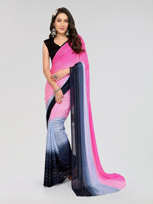 Moda Rapido Striped Daily Wear Satin Saree(Pink)