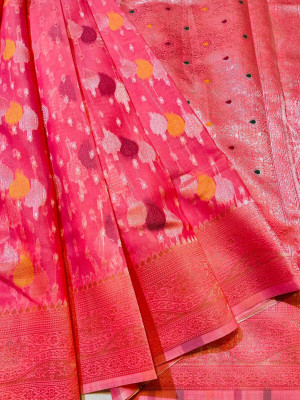 Sri khatu ji textile Woven Banarasi Linen Saree(Pink)