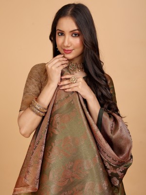 Indian Fashionista Woven Baluchari Organza Saree(Brown)