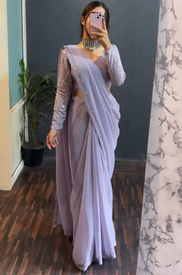 ONTIC LIFESTYLE Solid/Plain Bollywood Chiffon, Georgette Saree(Purple)