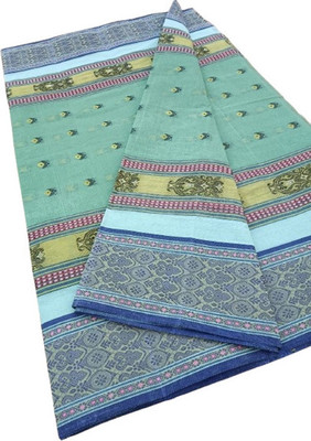 KhayaFashion Woven Tant Pure Cotton Saree(Dark Green)