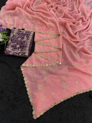 CHAMUNDA CREATION Embroidered Bollywood Chiffon Saree(Purple)