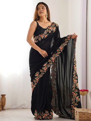 ANOUK Embroidered Bollywood Silk Blend Saree(Black)