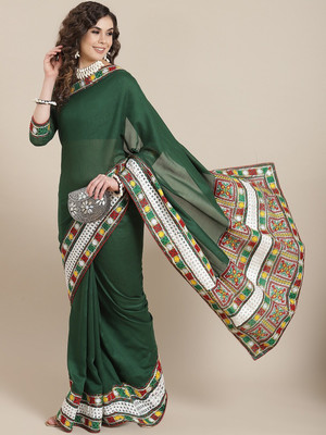 Divastri Embroidered Bollywood Silk Blend Saree(Dark Green)