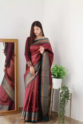 shopzoo trend Embellished, Self Design, Woven Banarasi Cotton Silk Saree(Maroon)