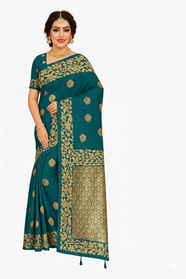 Aruma Embroidered, Floral Print, Woven, Self Design Paithani Art Silk Saree(Blue)