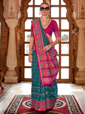 Tasrika Printed Patola Silk Blend Saree(Blue)