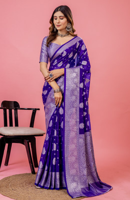 Leelavati Self Design Kanjivaram Pure Silk, Jacquard Saree(Purple)