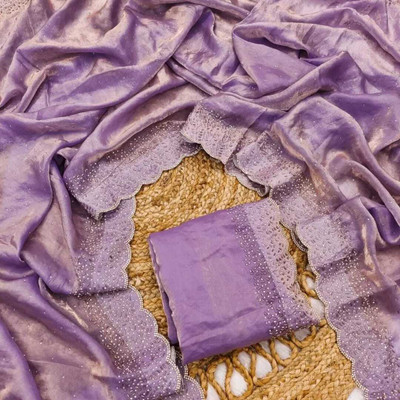 durvacreation Self Design, Solid/Plain Handloom Chiffon Saree(Purple)