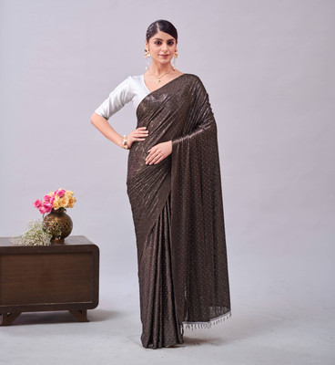 DIVYASHAKTI FASHION Embellished Bollywood Lycra Blend Saree(Brown)