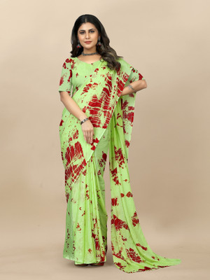 KV Fashion Hand Painted Bollywood Satin Saree(Light Green)