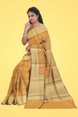 S Kart Printed Daily Wear Pure Silk Saree(Yellow)