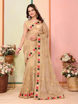 Sofisty Self Design Bollywood Net Saree(Beige)