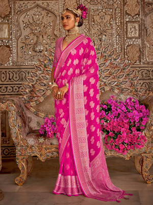 ANOUK Woven Banarasi Georgette Saree(Pink)