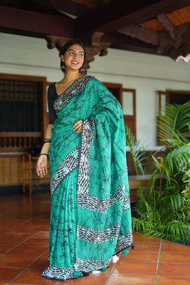 2SD gratitude Printed Bollywood Cotton Linen Saree(Light Blue)
